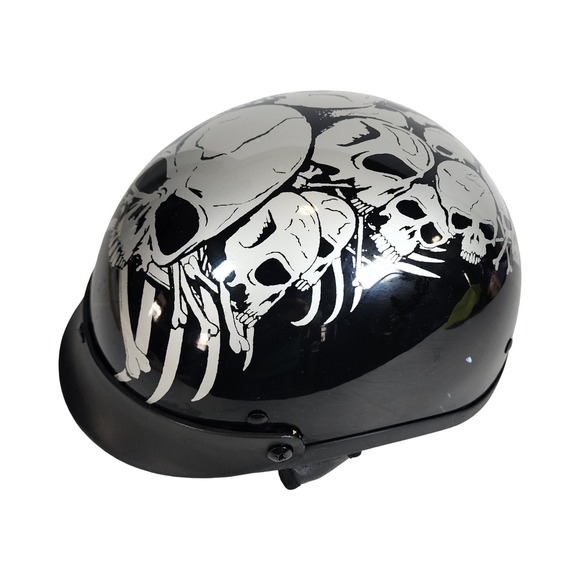 Black Silver Skull Half Shell Large Motorcycle Helmet DOT Approved Cruiser Biker